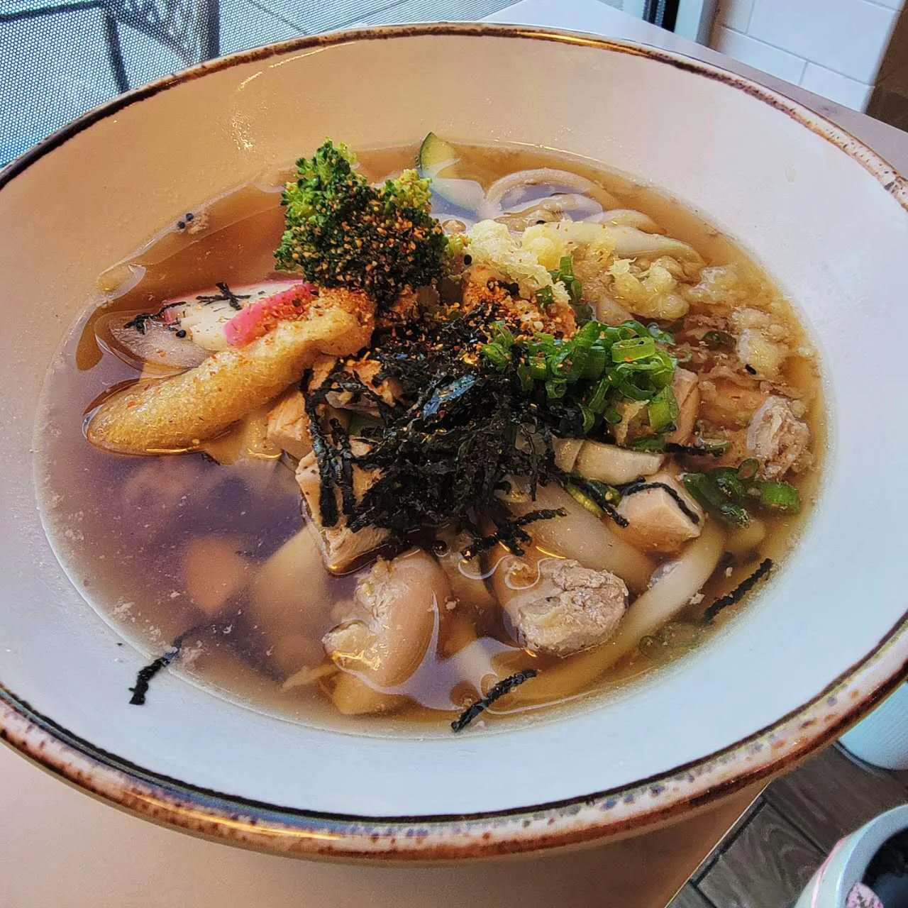 Udon soup with tofu broccoli and seaweed at Yen Sushi & Sake，a Japanese Restaurant in Hillsboro